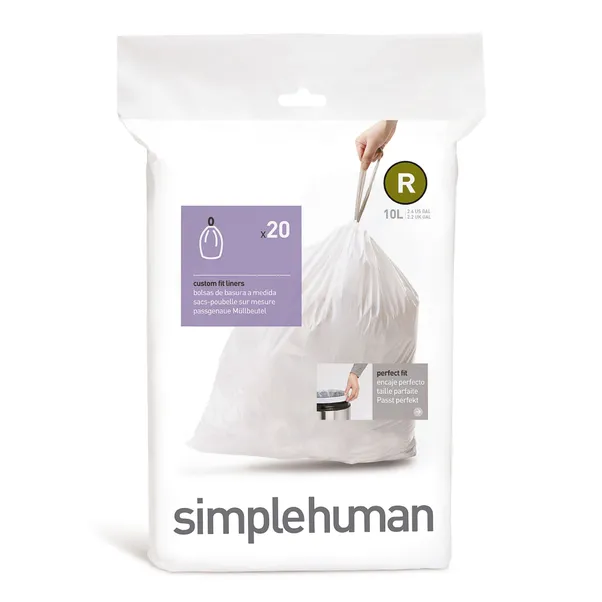 Simple Human Custom Fit Code R White Plastic Bin Liners 10L 20pk