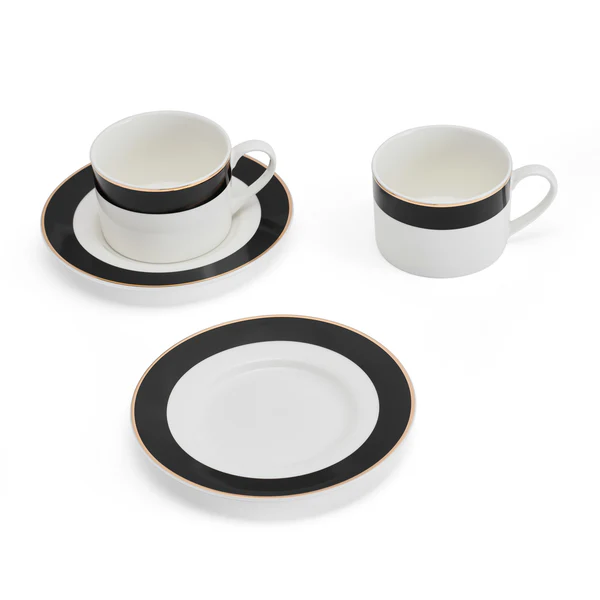 Mikasa Luxe Deco China Tea Cups and Saucers Set of 2