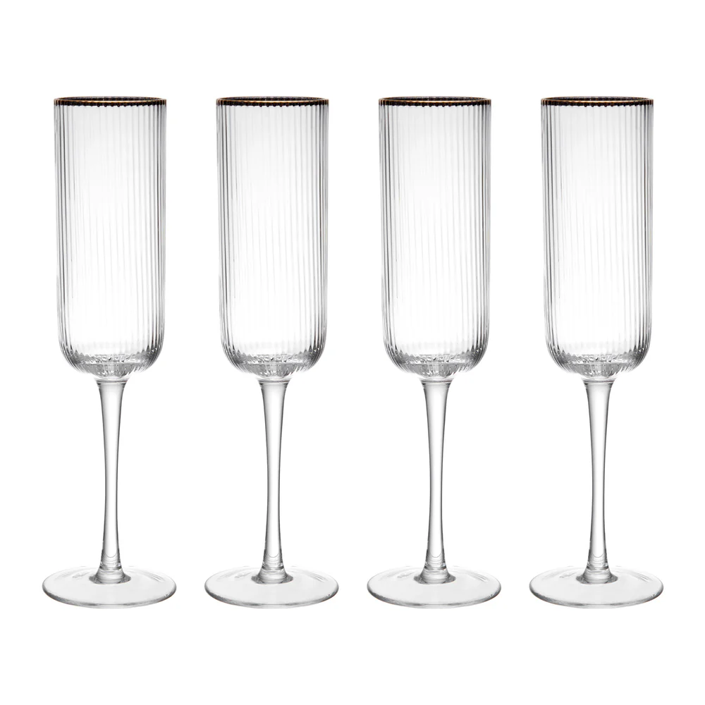 Mikasa Sorrento Ridged Crystal Champagne Flute Glasses Set of 4