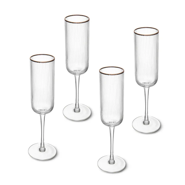 Mikasa Sorrento Ridged Crystal Champagne Flute Glasses Set of 4