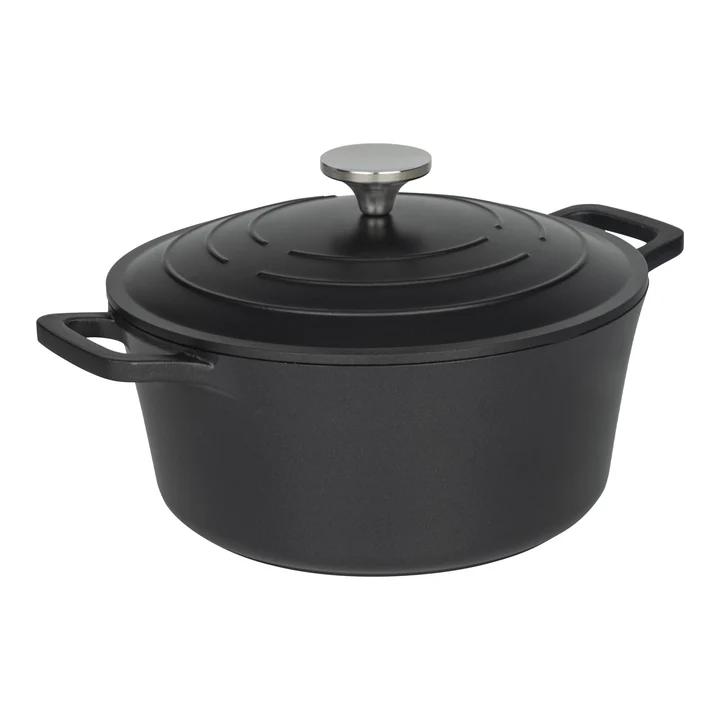 Grunwerg Commichef Cast Aluminium Round Casserole - Black