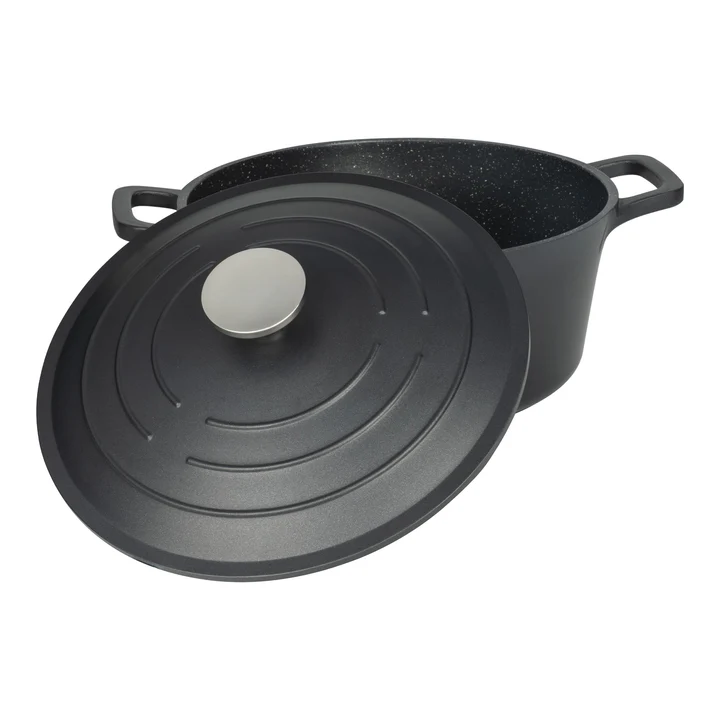 Grunwerg Commichef Cast Aluminium Round Casserole - Black