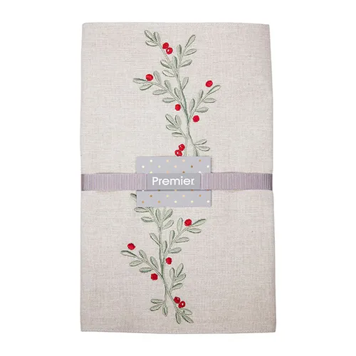 Premier Holly Berry Embroidered Chambray Tablecloth Premier Holly Berry Embroidered Chambray Tablecloth