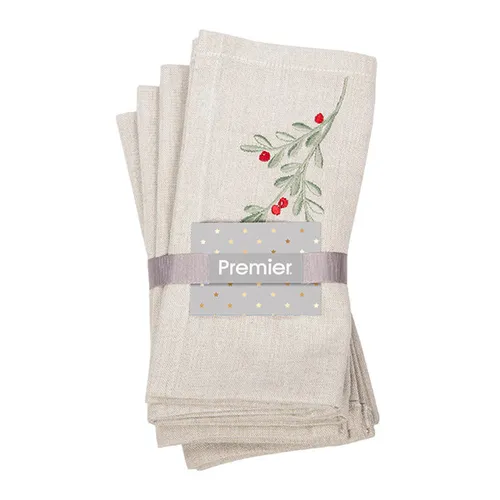 Premier Holly Berry Embroidered Chambray Napkins Set of 4 Premier Holly Berry Embroidered Chambray Napkins Set of 4
