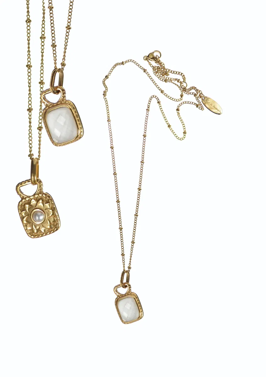 Hot Tomato Double Sided Dolly Drop Necklace - Stainless Golden/White Opal