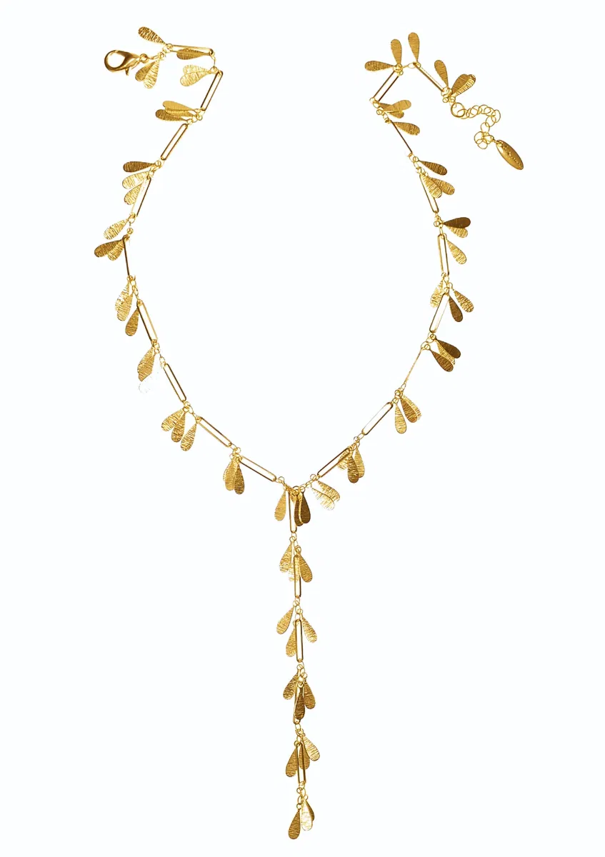 Hot Tomato Fantasy Fringe Plunge Necklace - Worn Gold