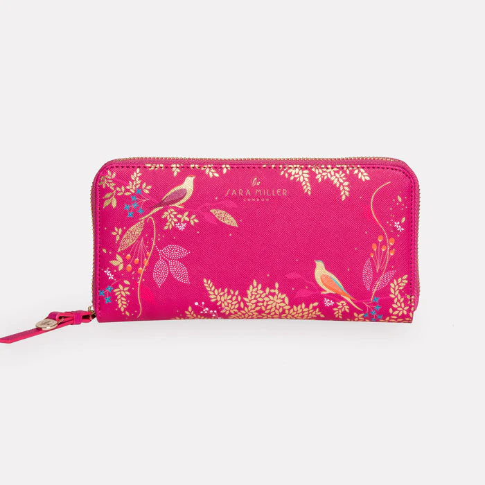 Sara Miller Large Zip Purse - Pink Birds Sara Miller Large Zip Purse - Pink Birds