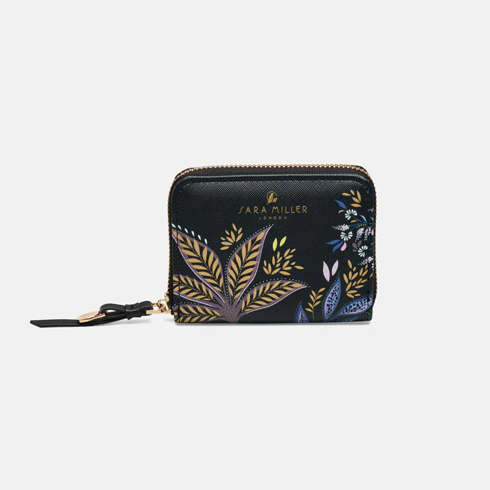 Sara Miller Small Zip Purse - Black Botanic Sara Miller Small Zip Purse - Black Botanic