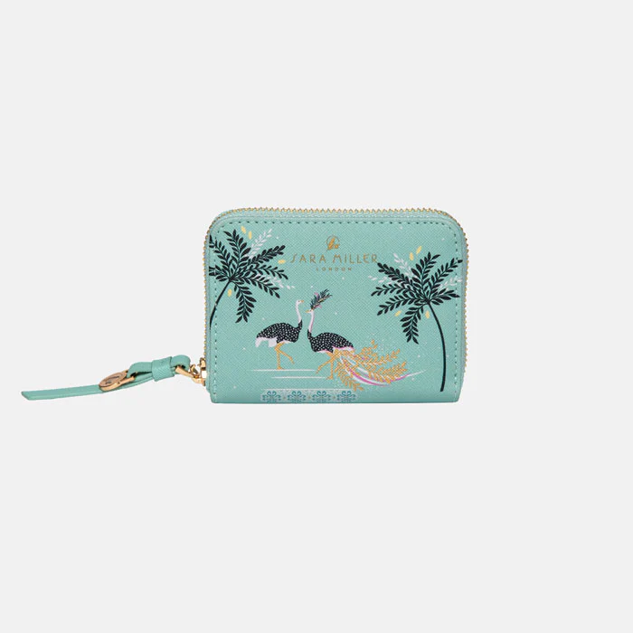 Sara Miller Small Zip Purse - Mint Ostrich & Palms Sara Miller Small Zip Purse - Mint Ostrich & Palms