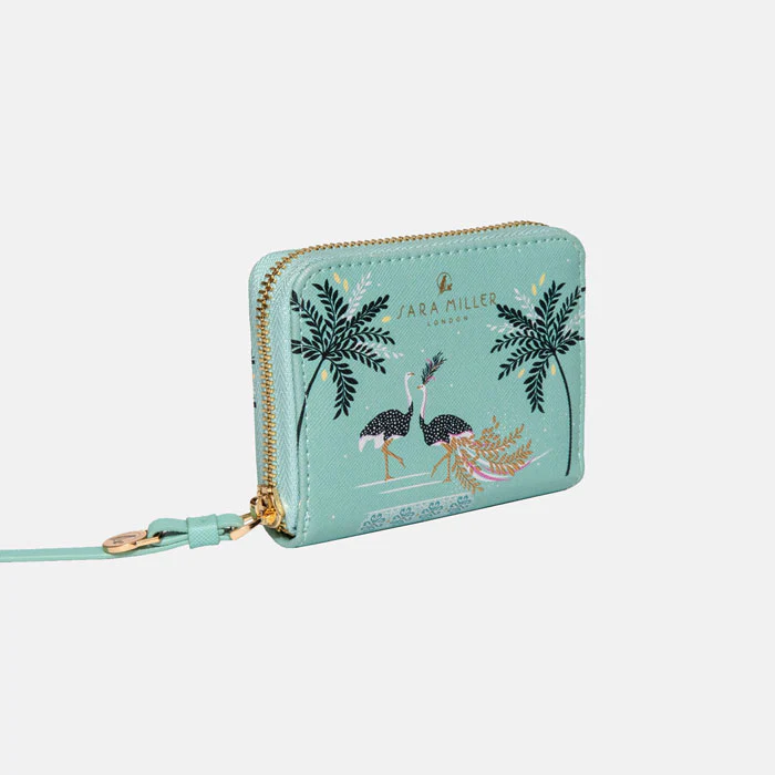 Sara Miller Small Zip Purse - Mint Ostrich & Palms Sara Miller Small Zip Purse - Mint Ostrich & Palms