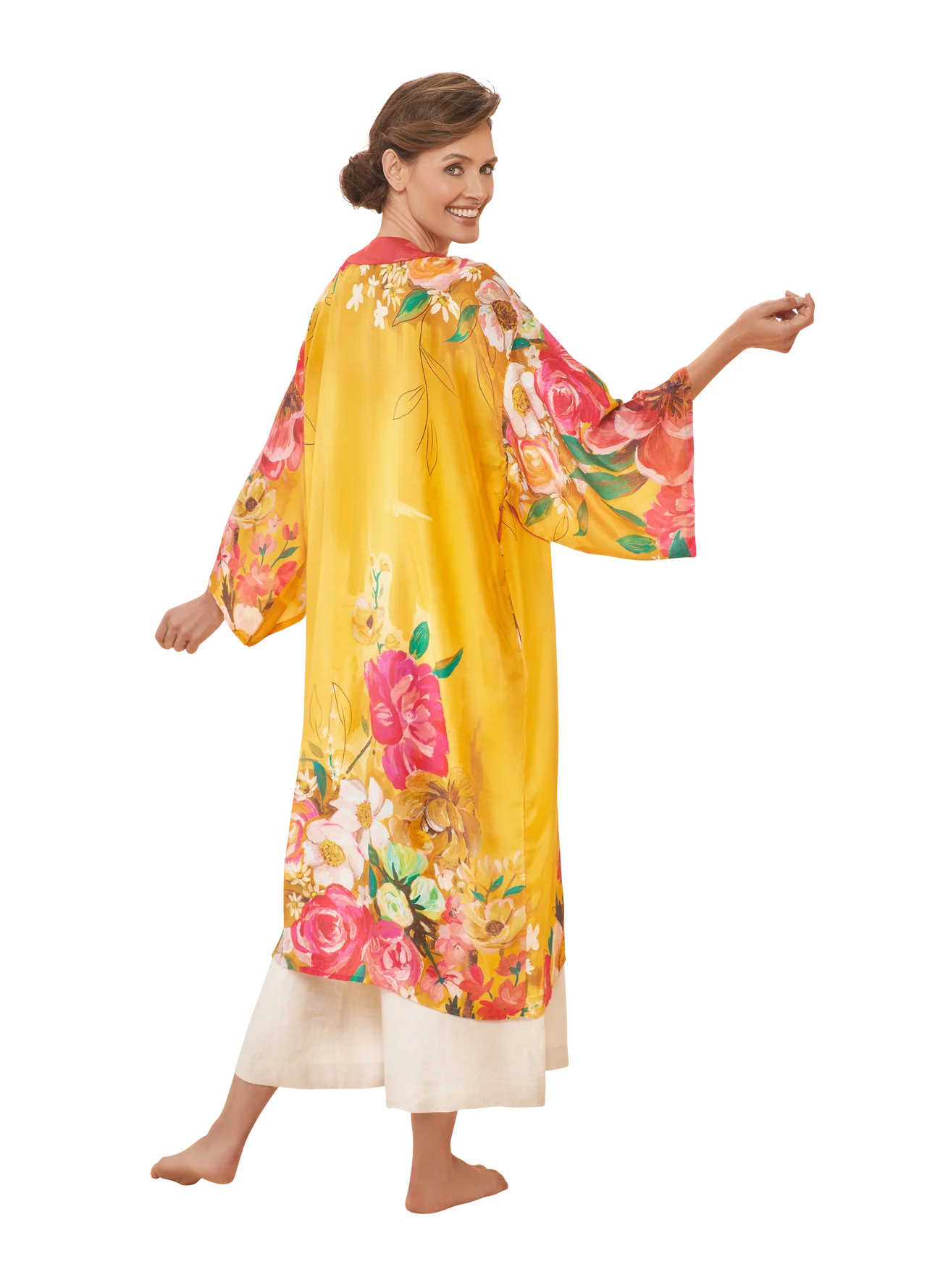 Powder Kimono Gown - Impressionist Floral Mustard