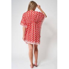 Batela Fish Print Poncho with Red Background Batela Fish Print Poncho with Red Background