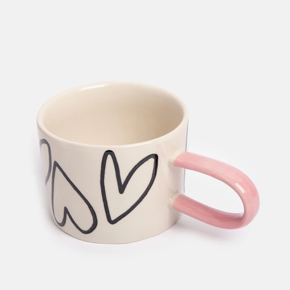 Caroline Gardner Mono Outline Hearts Ceramic Mug Caroline Gardner Mono Outline Hearts Ceramic Mug