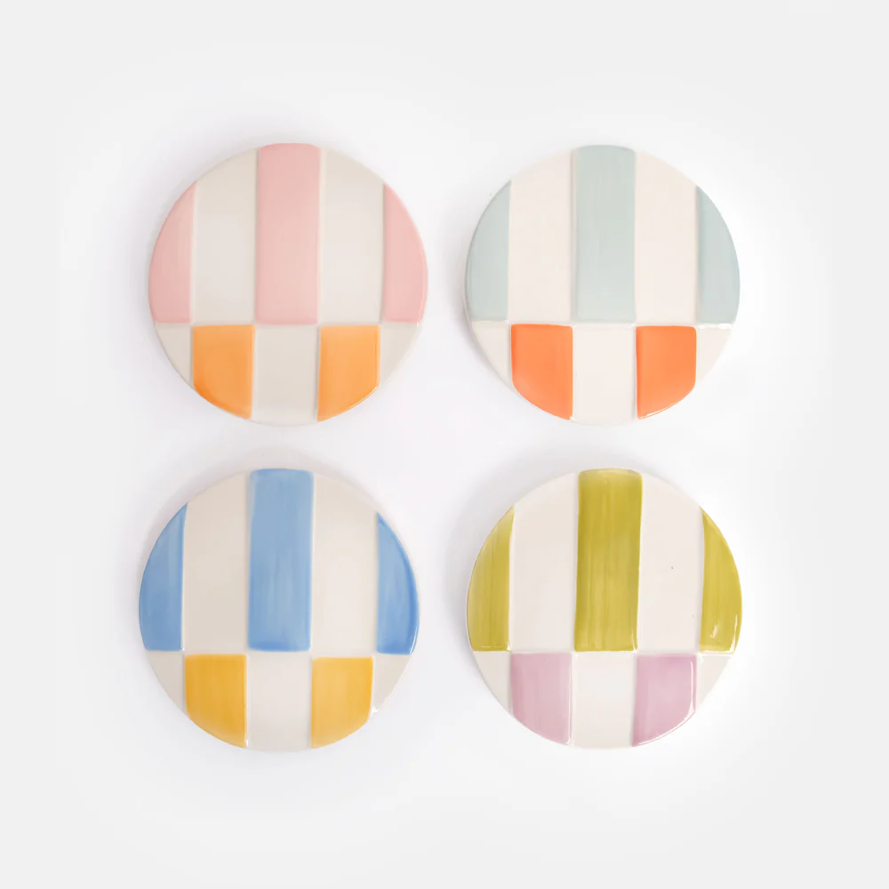 Caroline Gardner Set of 4 Multi Stripe Stoneware Coasters Caroline Gardner Set of 4 Multi Stripe Stoneware Coasters