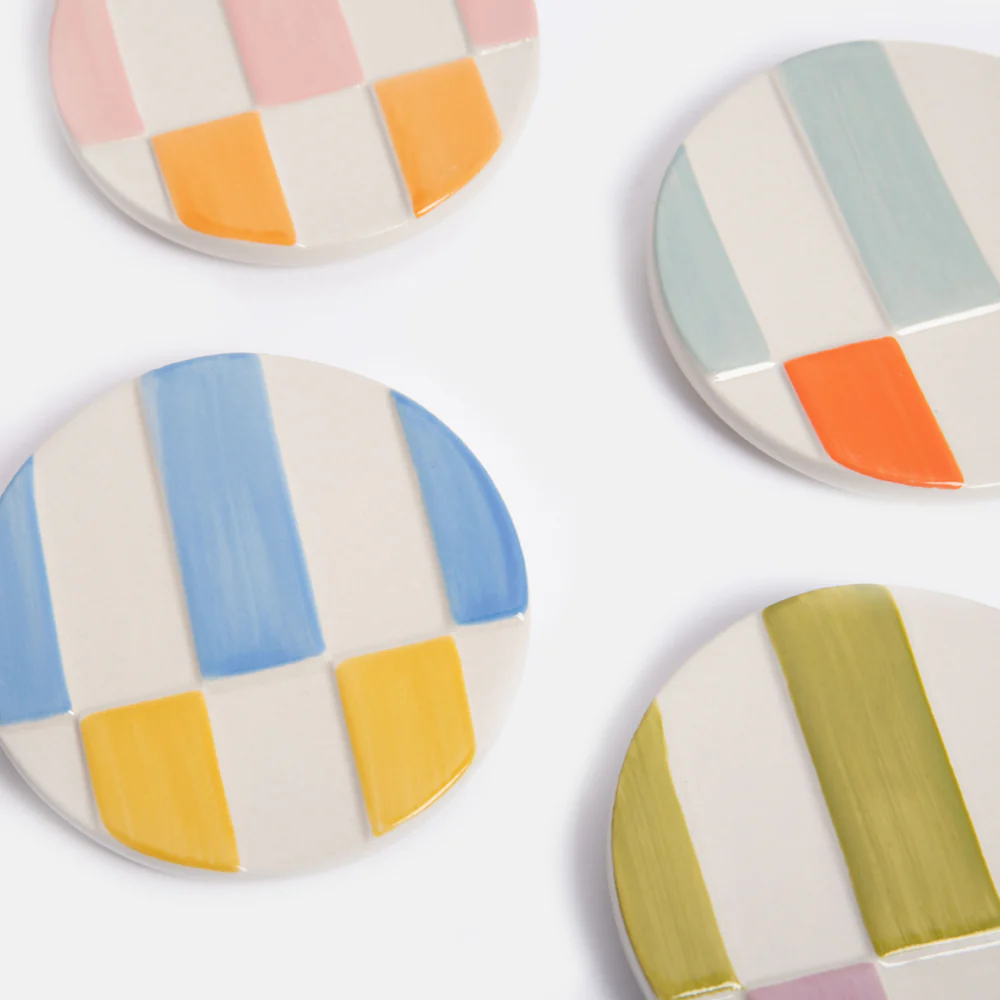 Caroline Gardner Set of 4 Multi Stripe Stoneware Coasters Caroline Gardner Set of 4 Multi Stripe Stoneware Coasters
