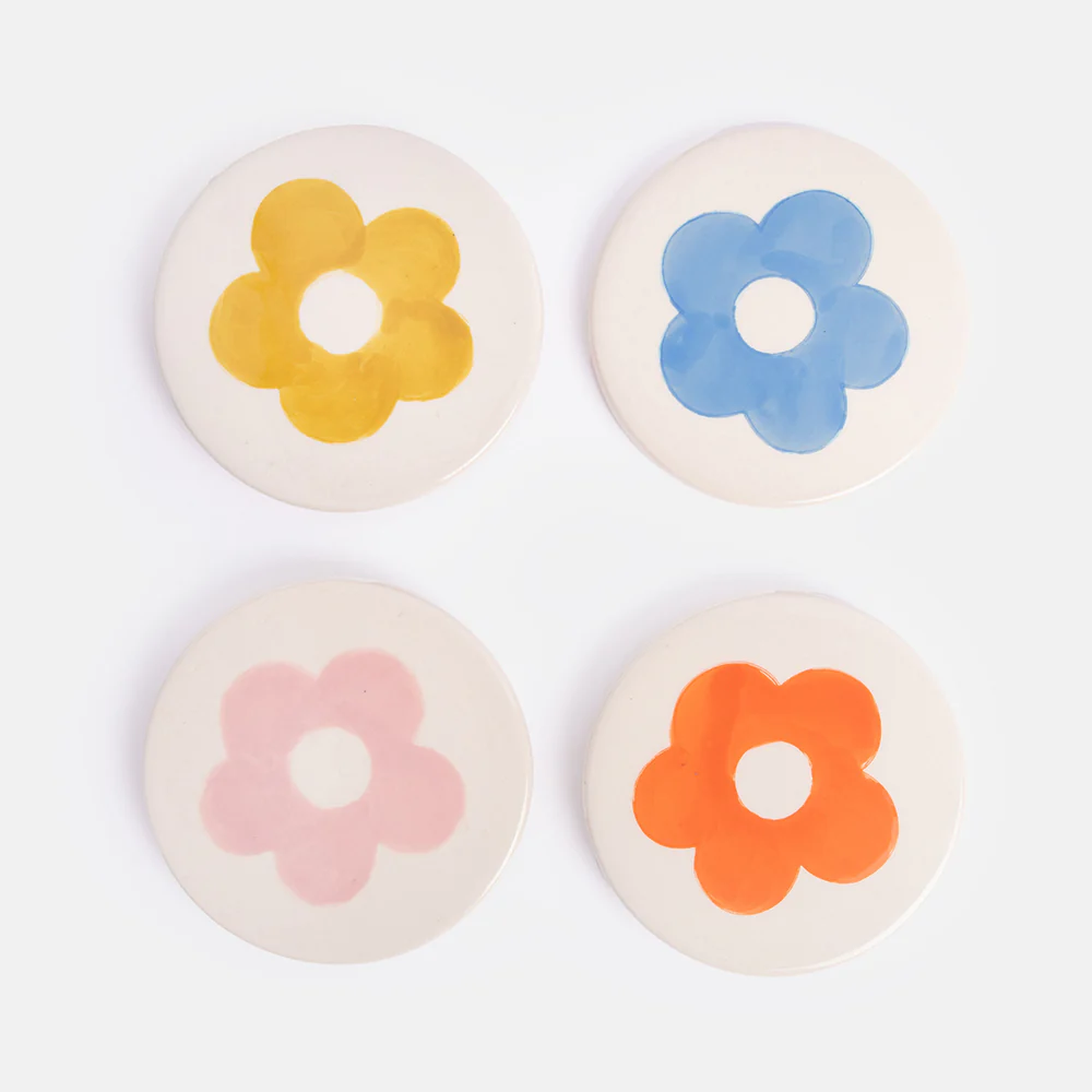 Caroline Gardner Set of 4 Stoneware Flower Coasters Caroline Gardner Set of 4 Stoneware Flower Coasters