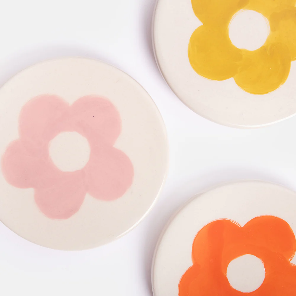 Caroline Gardner Set of 4 Stoneware Flower Coasters Caroline Gardner Set of 4 Stoneware Flower Coasters