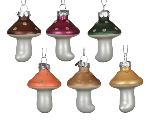 Mushroom Glass Christmas Decoration - Assorted Colours Mushroom Glass Christmas Decoration - Assorted Colours
