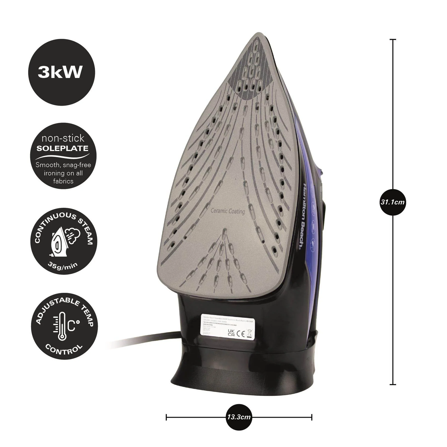 Hamilton Beach Pro SteamMax 3000w Steam Iron - Blue & Black Hamilton Beach Pro SteamMax 3000w Steam Iron - Blue & Black