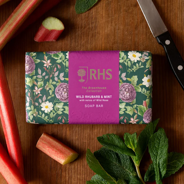 RHS The Rewild Collection Wild Rhubarb & Mint Wrapped Soap 200g RHS The Rewild Collection Wild Rhubarb & Mint Wrapped Soap 200g