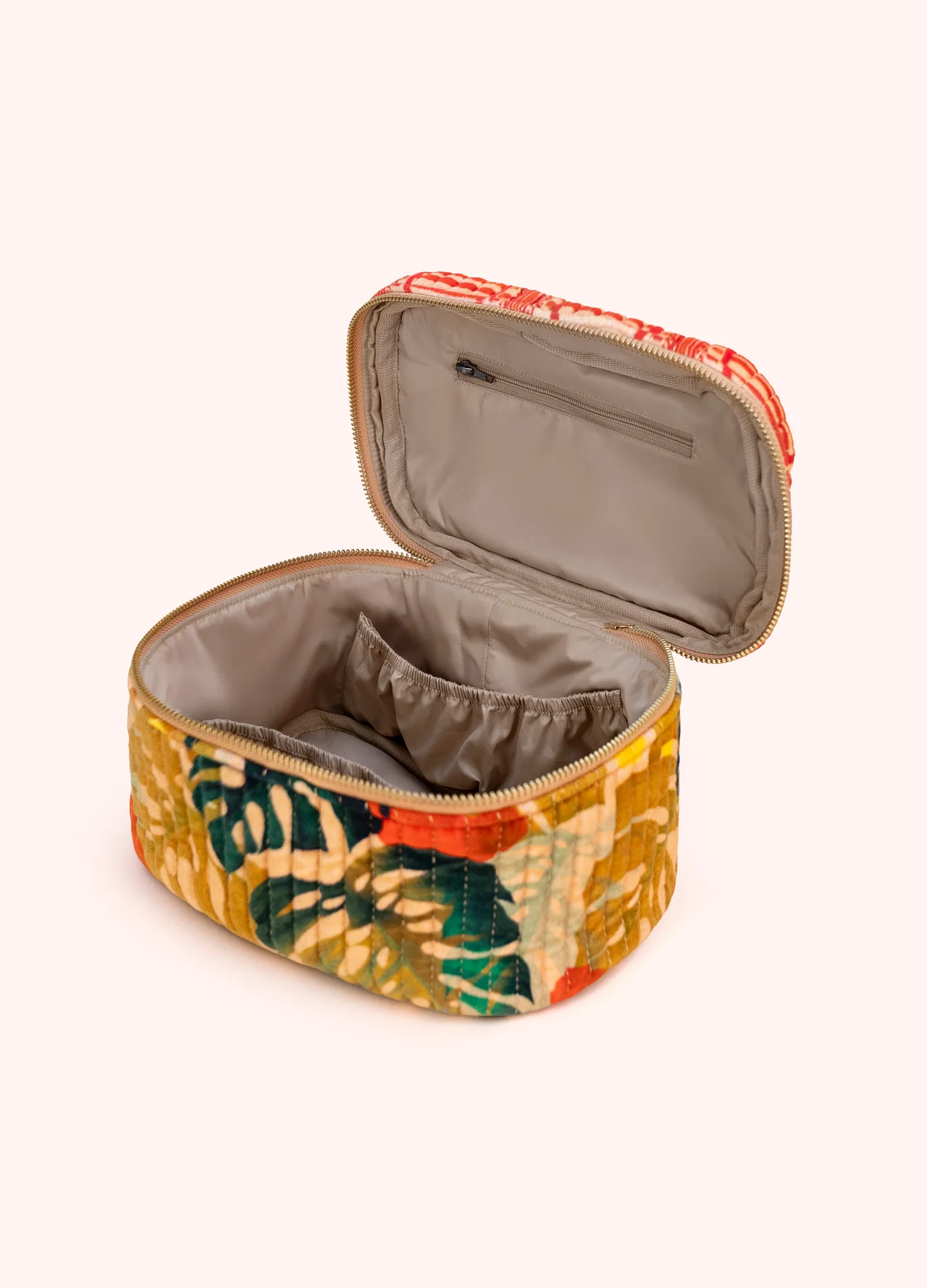 Powder Quilted Velvet Vanity Case - Exotic Leaves Powder Quilted Velvet Vanity Case - Exotic Leaves