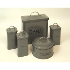 BARA Large Square Bread Bin | Serif Font, Grey & Chrome Handle