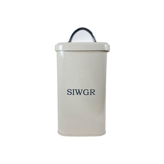 SIWGR Square Tin Canister | Serif Font, Cream & Chrome Handle