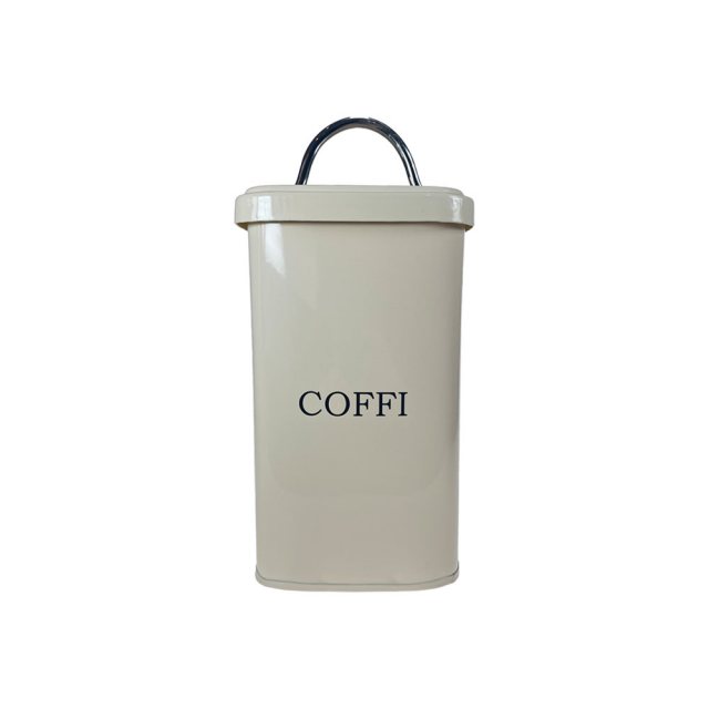 COFFI Tin Canister | Serif Font, Cream & Chrome Handle