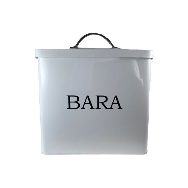 BARA Large Square Bread Bin | Serif Font, Chalk White & Chrome Handle