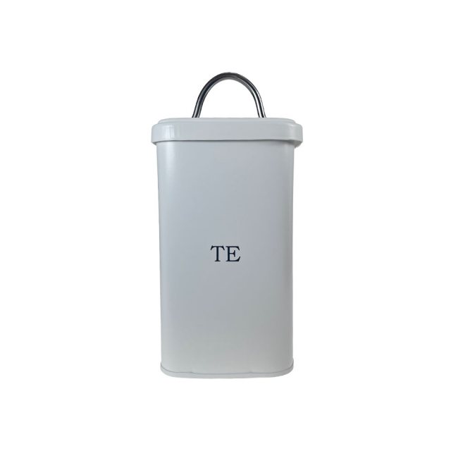 TE Square Tin Canister | Serif Font, Chalk White & Chrome Handle