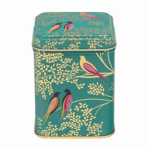 Sara Miller Green Birds Square Tin With Fudge 100g