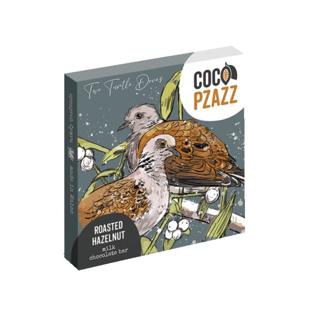 Coco Pzazz x Ed Stokes Two Turtle Doves Roasted Hazelnut Chocolate Bar 80g