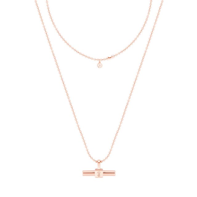 Tipperary Crystal T-Bar Ball Chain Pendant Rose Gold