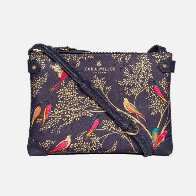 Sara Miller Smokey Blue Birds Zip Crossbody