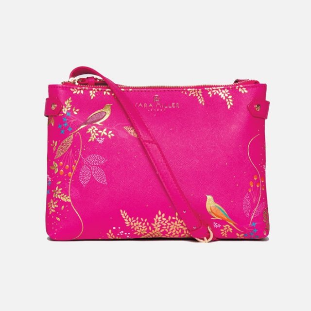 Sara Miller Pink Birds Zip Top Crossbody