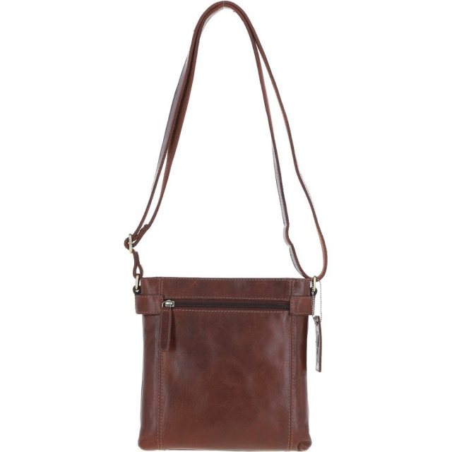 Ashwood Two Section Zip Top Leather Crossbody Bag Chestnut