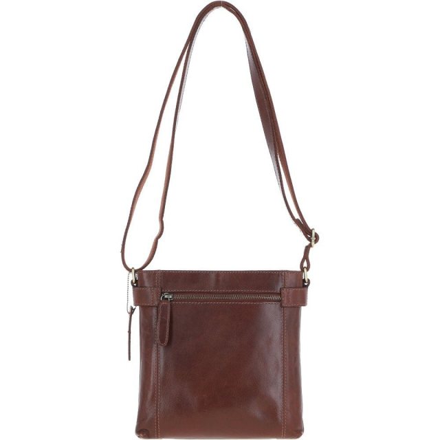 Crossbody Double Pocket Leather Bag Brown