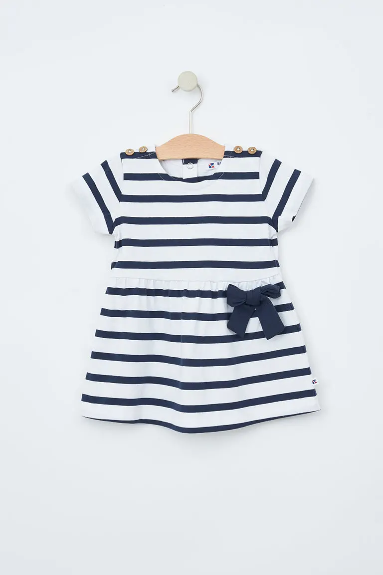 Batela Short Sleeve Nautical Stripe Dress With Bow - Navy