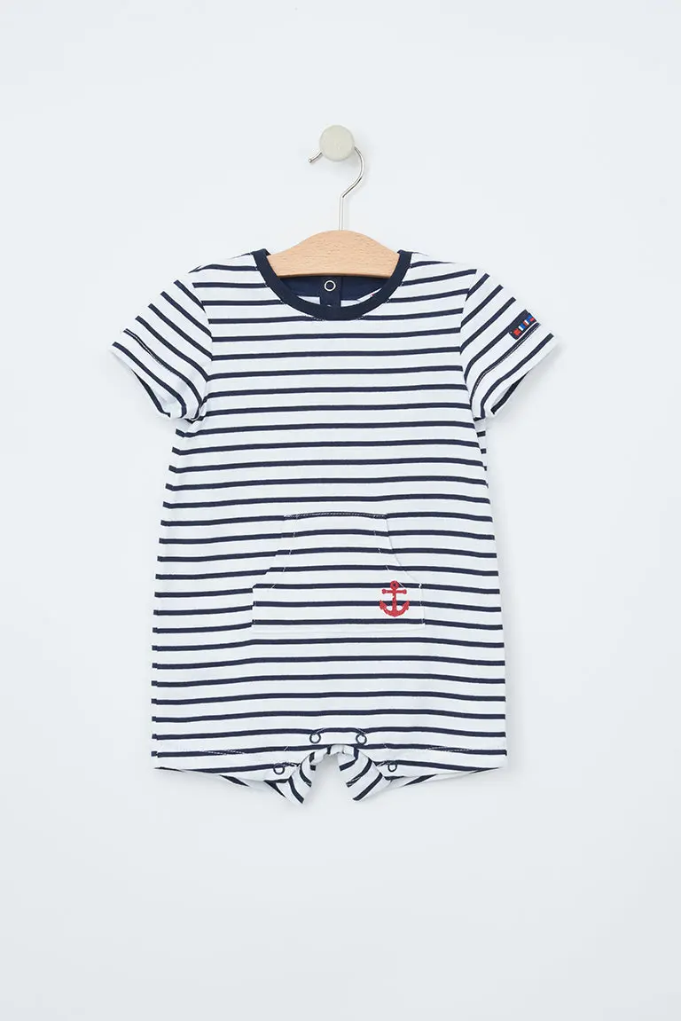 Batela Nautical Striped Romper - Navy