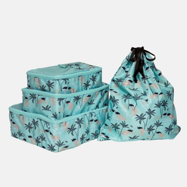 Sara Miller Mint Ostrich & Palms Set of Packing Cubes