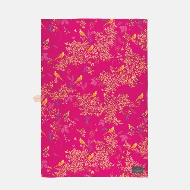 Sara Miller Chelsea Pink Birds Tea Towel