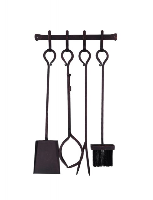 Garden Trading Fireside Tools with Wall Rack Set of 4 - Black Iron