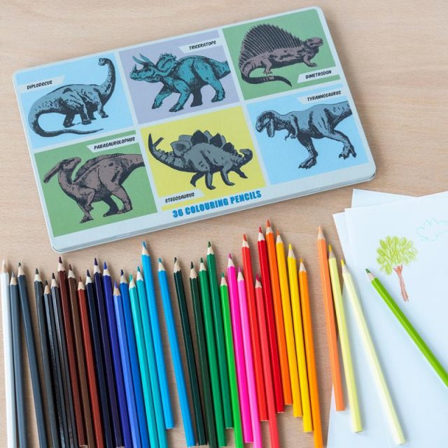 Rex London 36 Colouring Pencils In A Tin Prehistoric Land