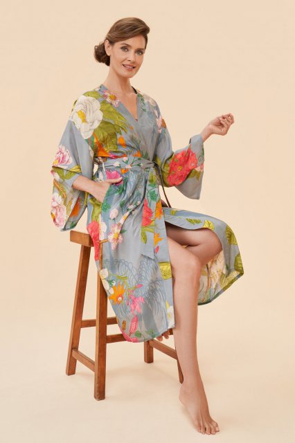 Powder Tropical Flora & Fauna Kimono Gown - Lavender