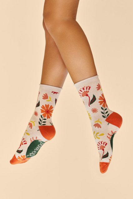 Powder Watercolour Flowers Ankle Socks | Cream