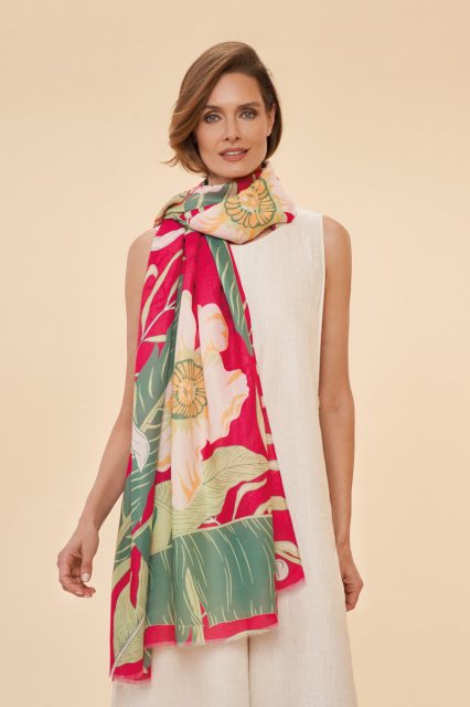 Powder Printed Delicate Tropical Scarf | Dark Rose