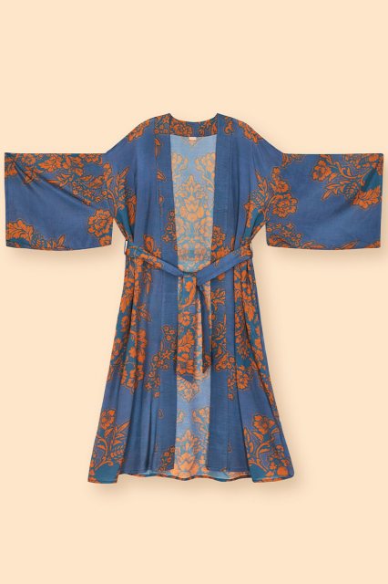 Powder Denim Tapestry Kimono Gown