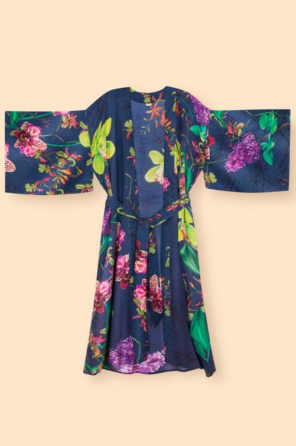 Powder Exotic Evening In Ink Kimono Gown