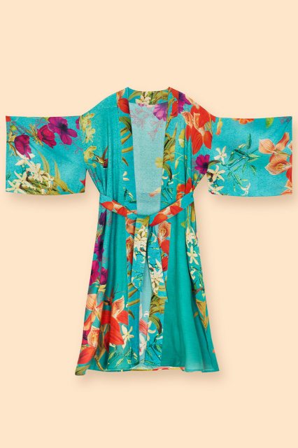 Powder Hummingbird At Dusk Kimono Gown