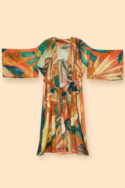 Powder Painted Palms Kimono Gown